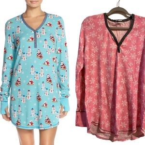 P.J. Salvage Thermal Knit Henley-style Sleep Shirt in Pink